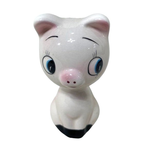 Vintage Orphan Piggy Salt Shaker 4" Porcelain Ceramic Bashful Cute - Picture 2 of 3